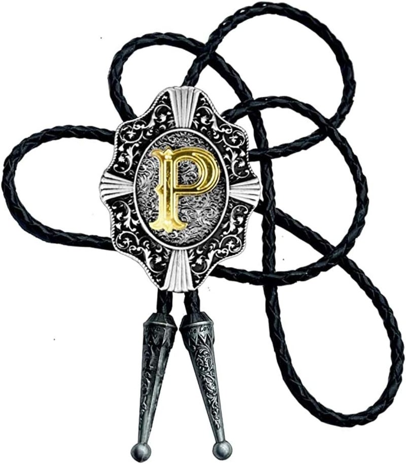 KECOL Western Letter Bolo Tie Cowboy Aalphabet A to Z Neckties Necklace for Men Women - Image 1